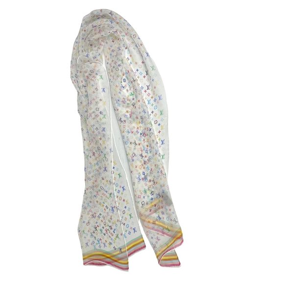 Louis Vuitton x Takashi Murakami Multicolor Monogram Silk Scarf - Picture 9 of 15
